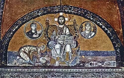 Mosaiken in der Hagia Sophia, Szene: Christus Pantokrator und Kaiser Léon VI. (886-912) — Ayasofya audio guide stop